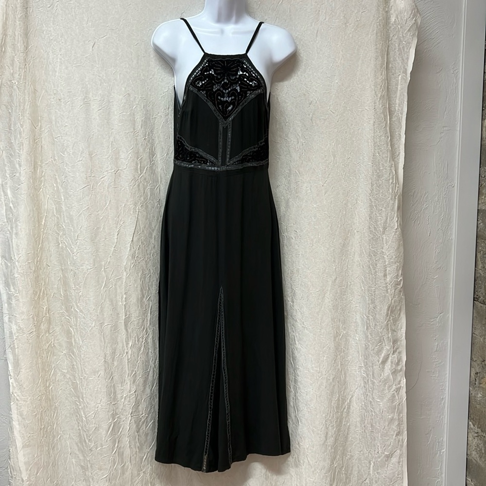 Cleobella Spaghetti Strap Chic Charcoal Midi Dress with Lace Bodice Size XS